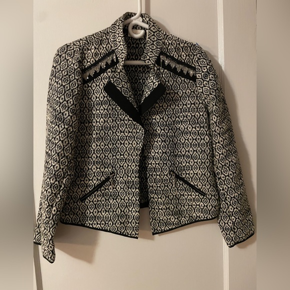 Chico’s Diamond Jacquard Moto‎ Jacket Black/White - Size 0 (Small) - Picture 1 of 5